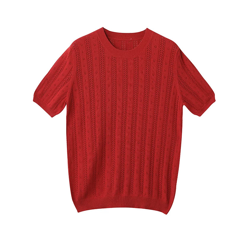 Distressed 100% Cotton Tee – Korean Knit Summer Top-HighTouch