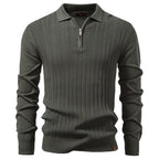 Premium Textured Zip-Collar Polo – Slim Fit Long Sleeve Men’s Business Casual-HighTouch