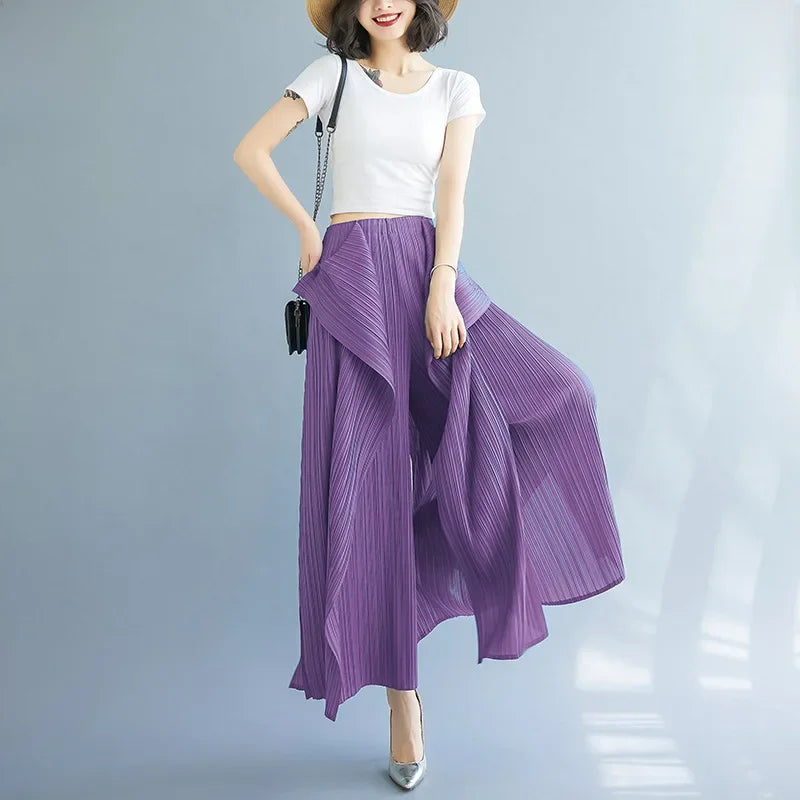 Tri-Crepe Pleated Slimming Mermaid Pants for Women Elegant & Trendy-HighTouch