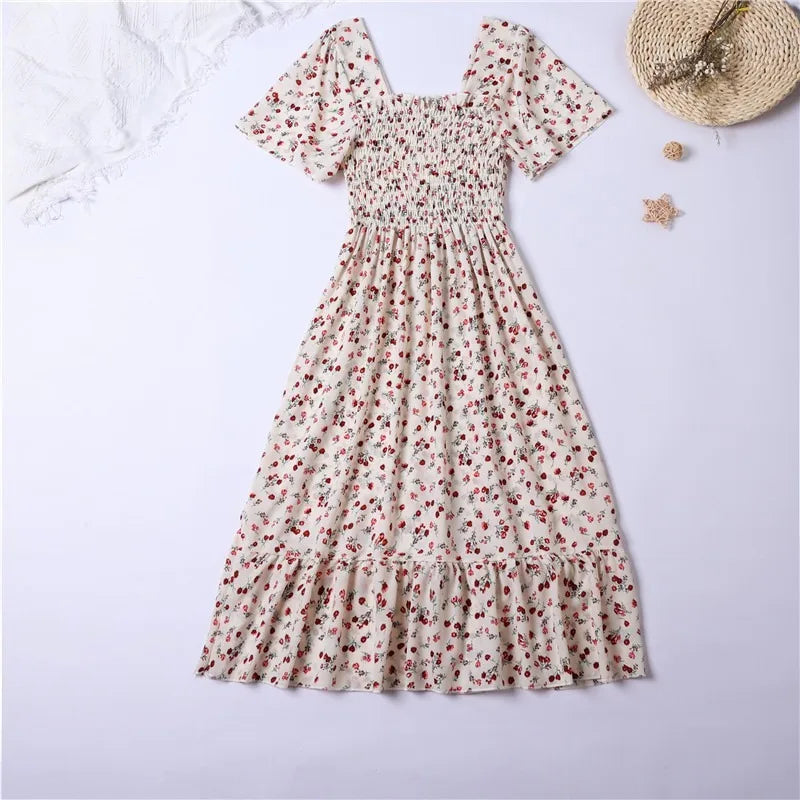 Floral Chiffon Midi Dress-HighTouch