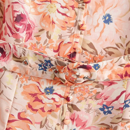 Zach Ailsa Stand-Collar Long-Sleeve Printed with Belt Shirt Style Dress
