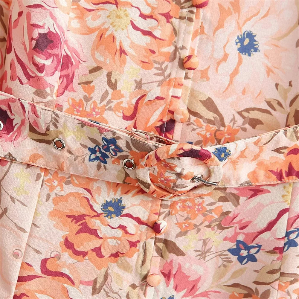 Vestito camicia con collo alla coreana, maniche lunghe, stampa e cintura Zach Ailsa