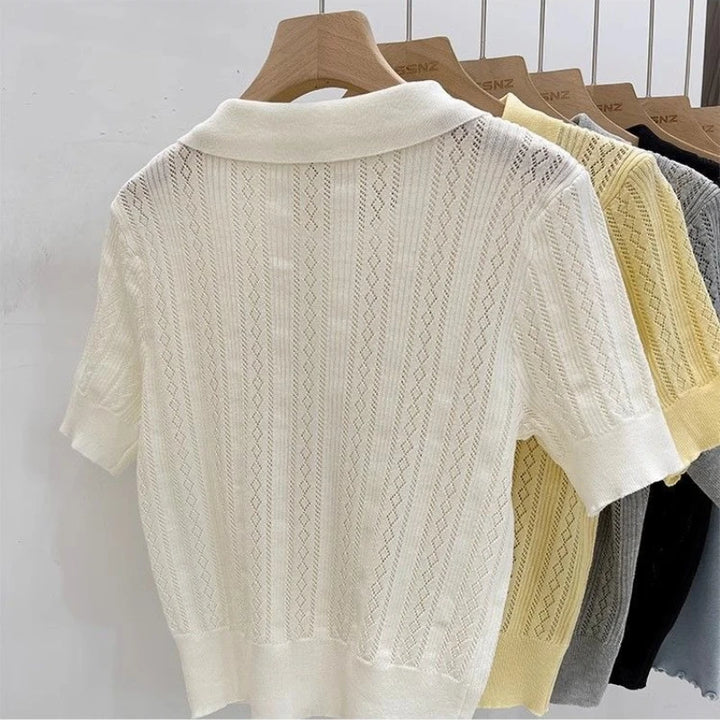 Matakawa Hollow Knit Tee – Korean Summer Elegance-HighTouch