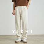 Men’s Straight-Leg Drawstring Trousers – Japanese Casual Elastic Waist Pants-HighTouch