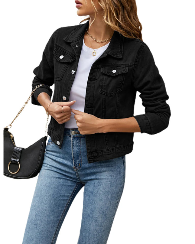 Slim-Fit Button-Down Denim Jacket – Cropped Denim Jacket