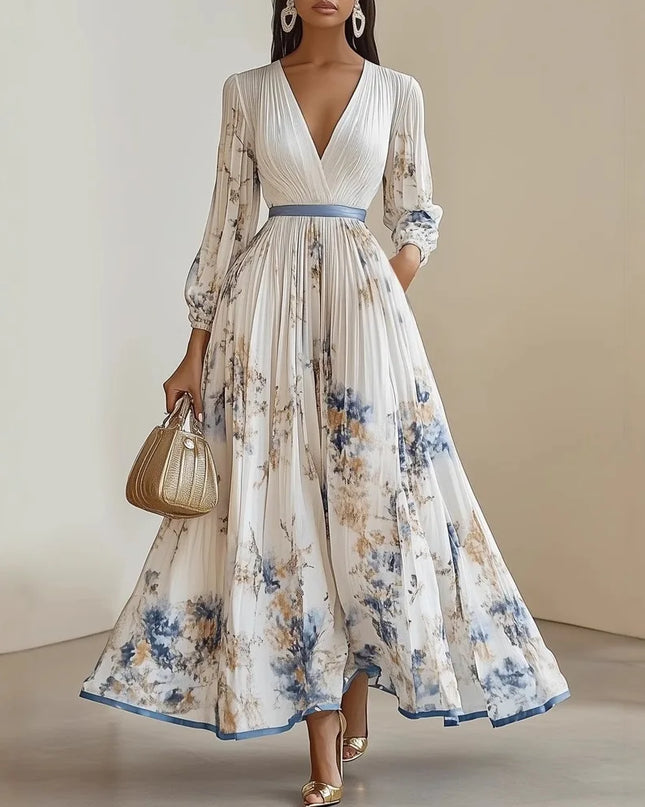 Bohemian Summer Beach Dress Sleeveless Floral Print V-Neck Flowy Maxi Dress for Women Resort Holiday Party Casual Outfit Fashion