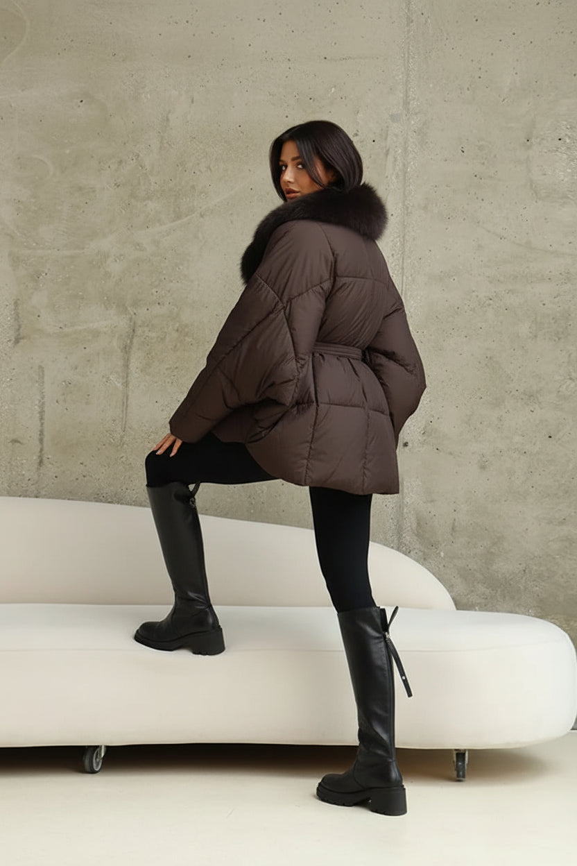 Women’s Faux Fur Collar Coat – Chic Batwing Sleeve Streetwear Jacket-HighTouch
