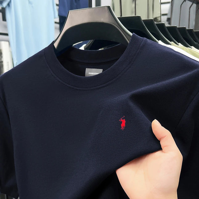 Premium Embroidered Cotton Crew-Neck Tee – High-End Casual Summer Style