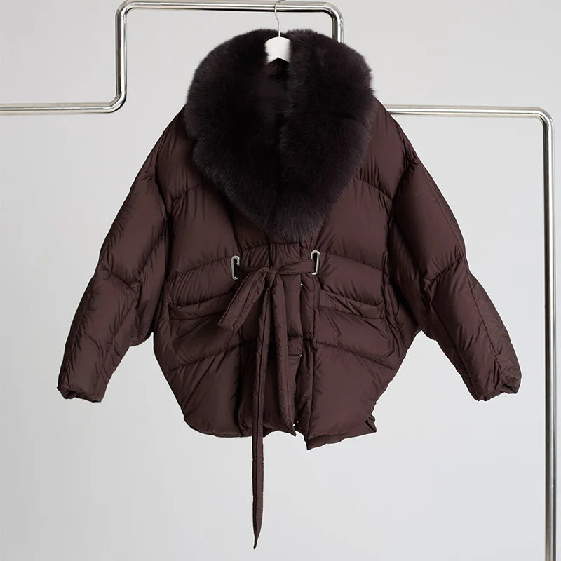Women’s Faux Fur Collar Coat – Chic Batwing Sleeve Streetwear Jacket-HighTouch