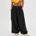 Beach Linen Wide-Leg Pants – High-Waist Palazzo Loose Harem Pants with Pockets-HighTouch