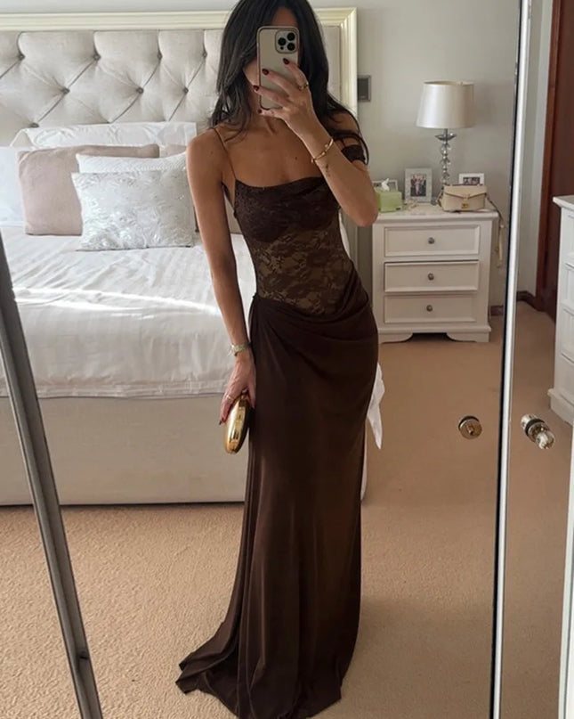 One-Shoulder Lace Maxi Dress