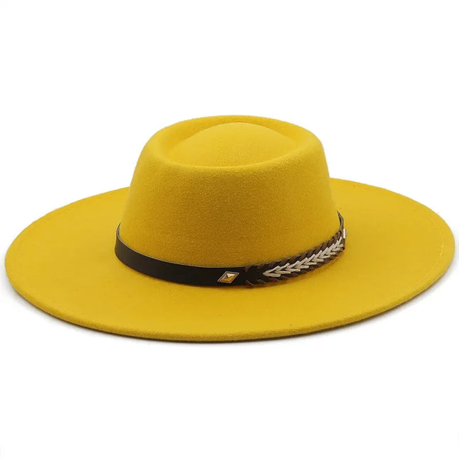 British-Style Wide-Brim Felt Fedora – Adjustable Luxury Jazz & Wedding Hat