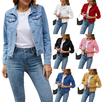 Slim-Fit Button-Down Denim Jacket – Cropped Denim Jacket