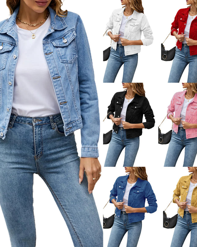 Slim-Fit Button-Down Denim Jacket – Cropped Denim Jacket