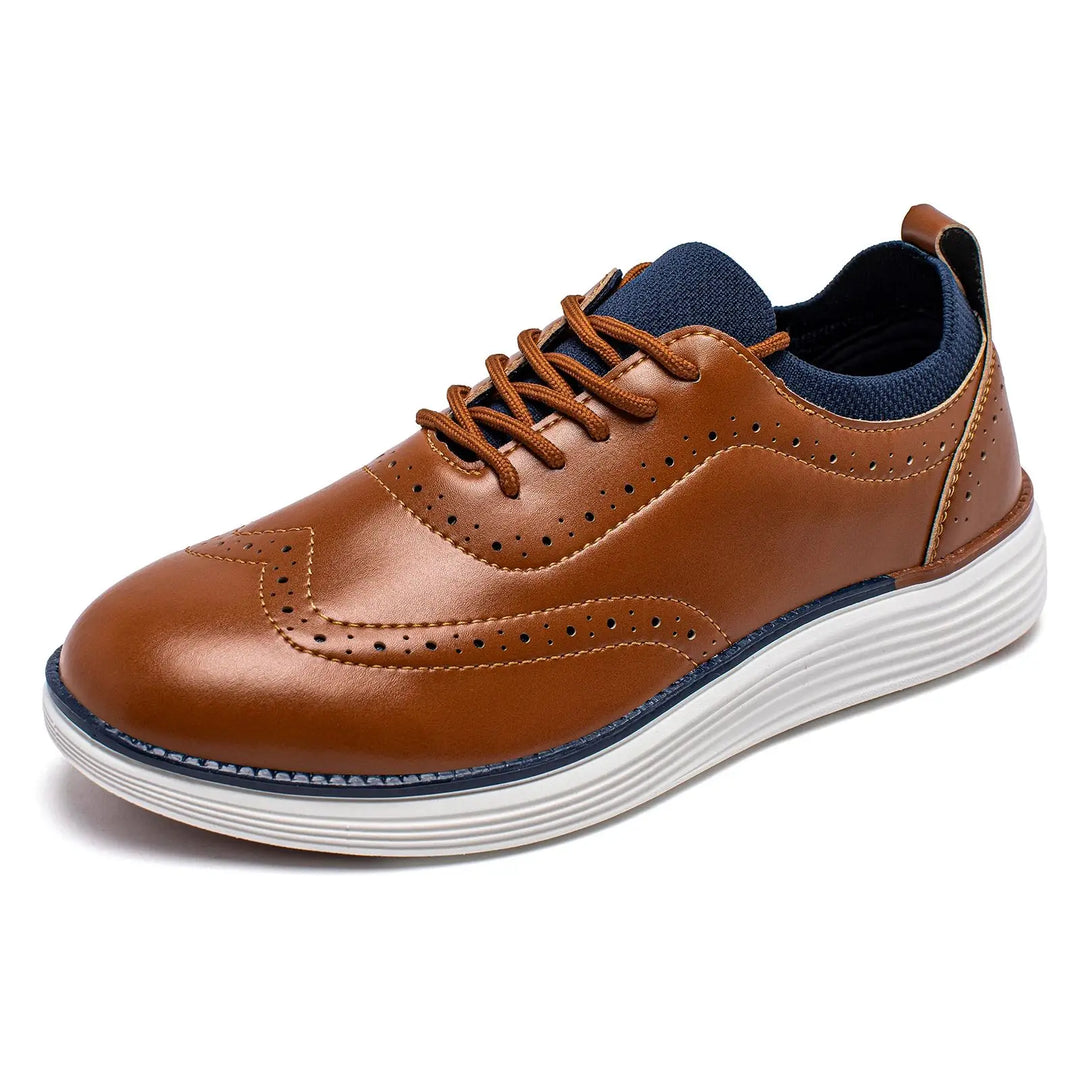 Men’s Busin Casual Leather Wingtip Sneakers-HighTouch
