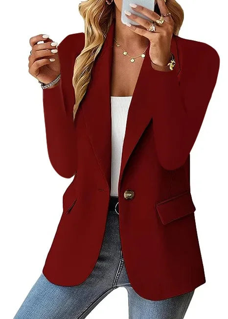 Women’s Casual Solid Blazer – Long Sleeve Turn-Down Collar Suit Coat-HighTouch
