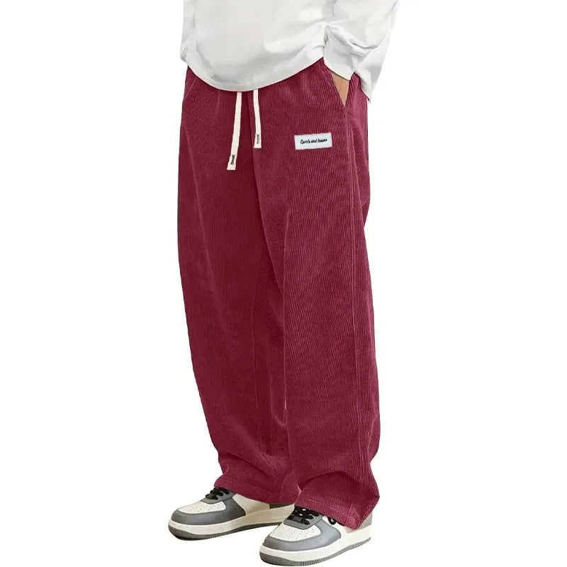 Men’s Loose Fit Corduroy Baggy Trousers-HighTouch