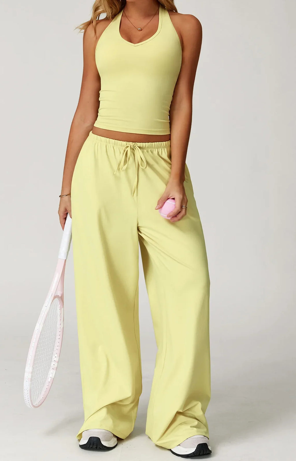 Women’s Hollow-Back Tank & High-Waist Drawstring Pants-HighTouch
