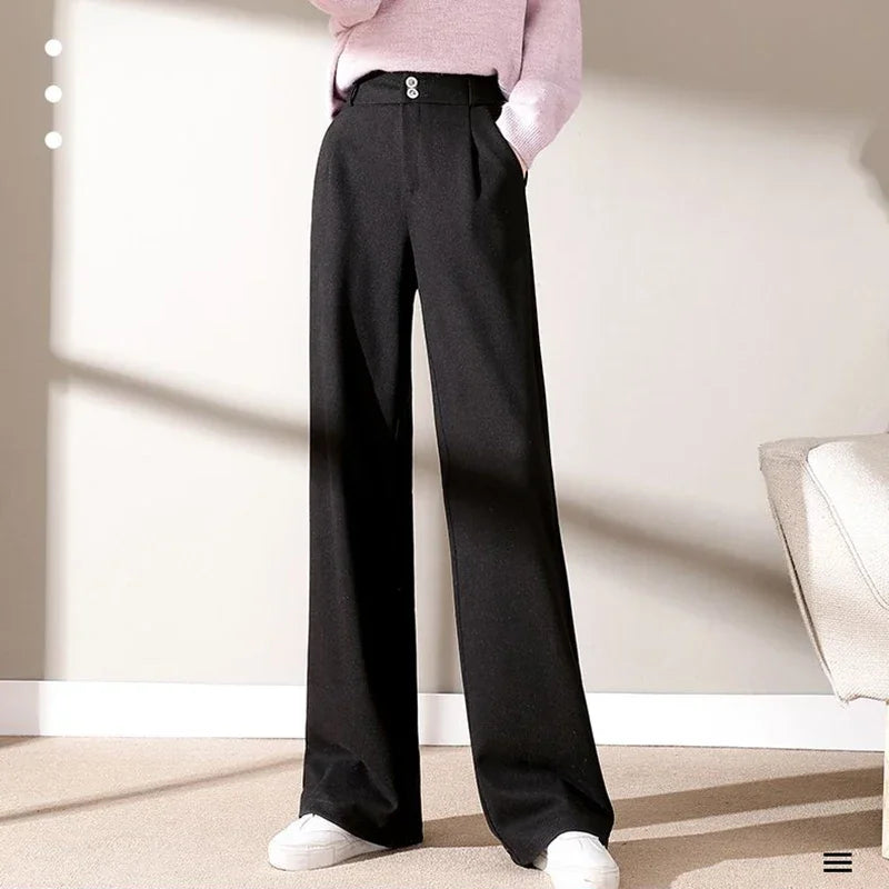 High-Waisted Wool Blend Straight-Leg Trousers