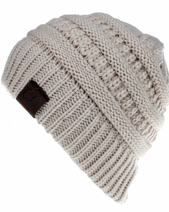 Cable Knit Ponytail Beanie