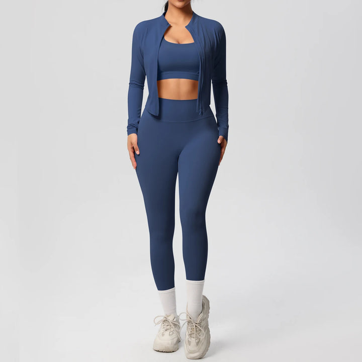 Women Gym Set 3 Piece Workout Outfit Fitness Activewear-HighTouch