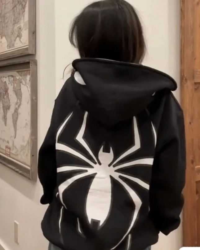 Y2K Spider Graphic Zip-Up Hoodie Unisex