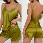 Backless Lace Satin Cami & Shorts Set-HighTouch