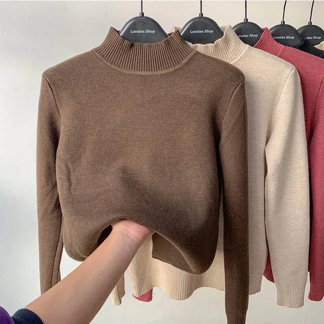 Fleece Half-Turtleneck Sweater – Cozy Knit Pullover for Autumn & Winter