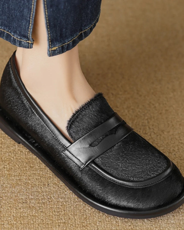 Premium Cowhide & Horsehair Women’s Moccasin Loafers