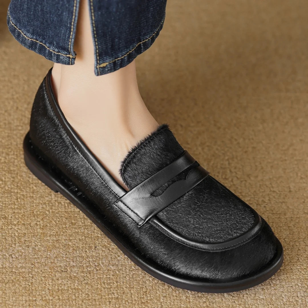 Premium Cowhide & Horsehair Women’s Moccasin Loafers