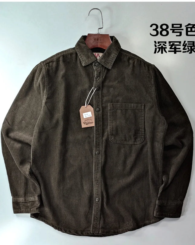 Vintage Retro Corduroy Button-Down Shirt Men –  Cotton Long Sleeve