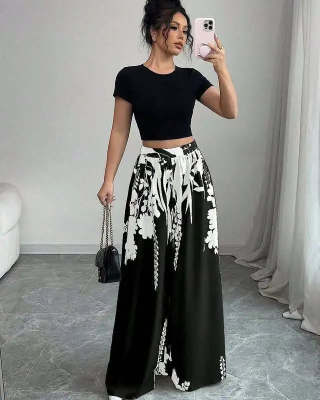Women's Tropical Print Wide-Leg Pant