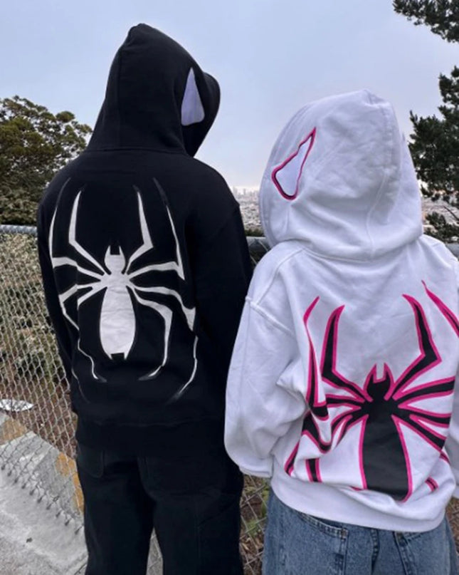 Y2K Spider Graphic Zip-Up Hoodie Unisex
