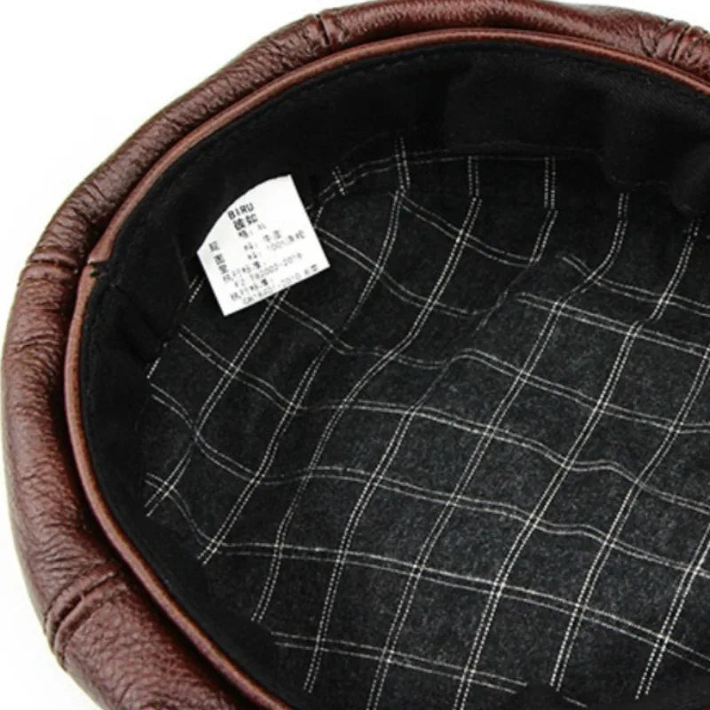 Oversize Cowhide Leather Octagonal Newsboy Hat – XXL 62 cm