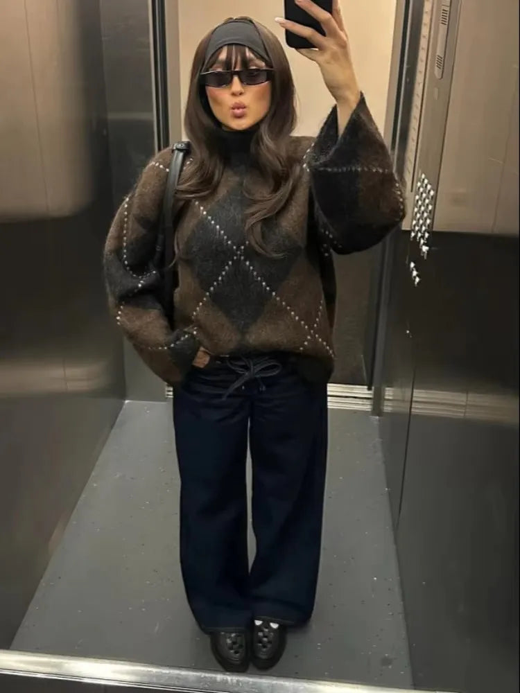 Women’s Argyle Knit Skirt Set-HighTouch