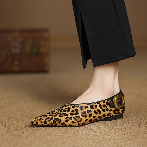 Cowhide Horsehair & Leather Women’s Pointed Toe Flats-HighTouch