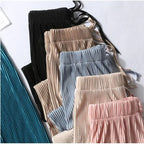 Women’s Ice Silk Wide Leg Pants – Elastic Waist Summer Trousers-HighTouch