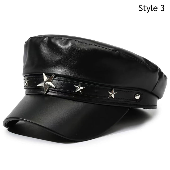 Winter Beret Women Black PU Leather Y2K Punk Newsboy Cap
