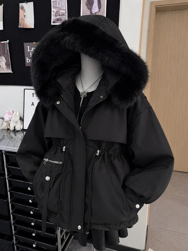 Winter Faux Fur Hood Jacket Women Y2K Vintage Gothic Parka