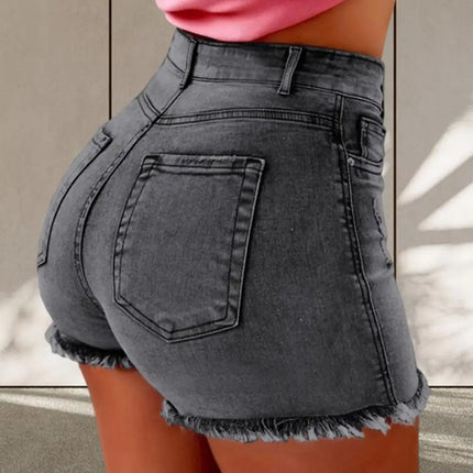 Ripped High-Waist Denim Slim Shorts – Women’s Hotpants for Summer Street Style