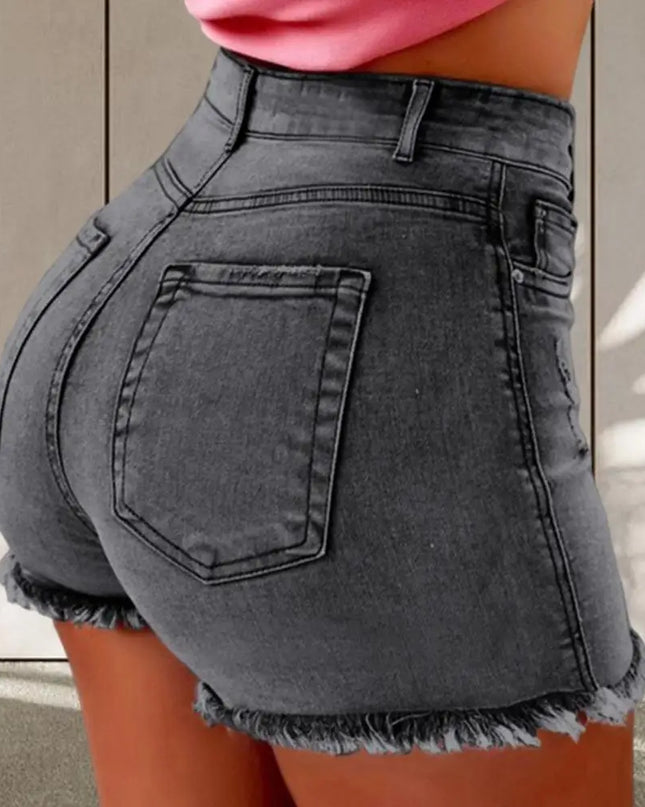 Ripped High-Waist Denim Slim Shorts – Women’s Hotpants for Summer Street Style