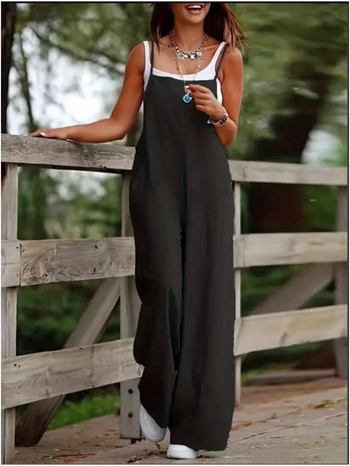 Women's Sleeveless Suspender Jumpsuit with Pockets – Loose Casual Wide-Leg Romper-HighTouch