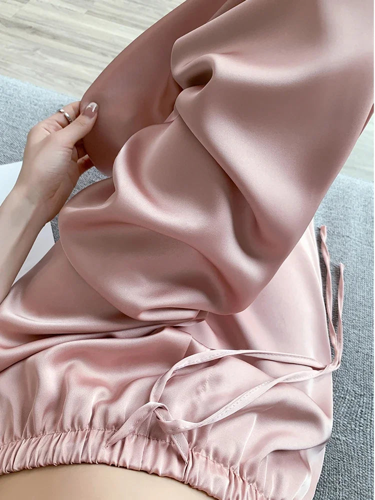 Cool & Chic – Ice Silk Satin High-Waist Wide-Leg Pants