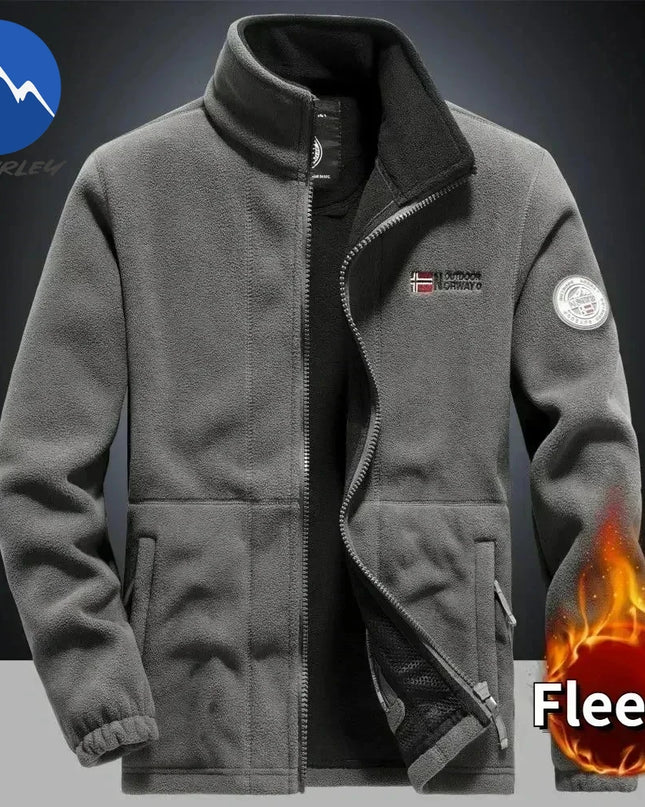 Men’s Thick Fleece Winter Jacket – Double-Pocket Hiking & Ski Outerwear