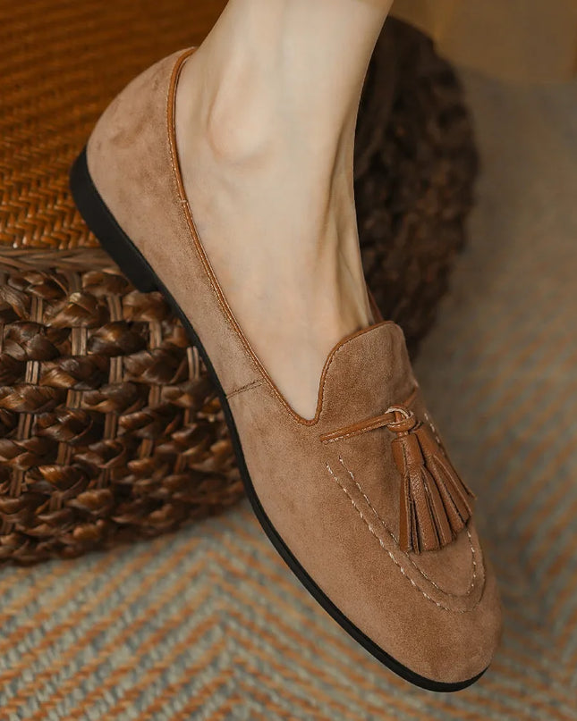 Women’s Natural Suede Fringe Moccasin Ballet Flats