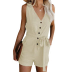 V‑Neck Jumpsuit with Tailored Shorts-HighTouch
