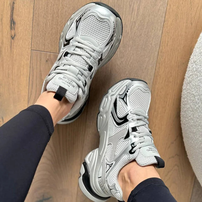 BeauToday Mesh Patchwork Chunky Sole Lace-Up Sneakers for Women