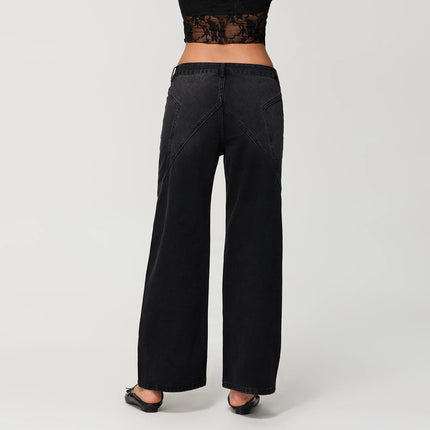Women’s Low-Rise Wide-Leg Loose Denim Jeans – Solid Colour Spring Style