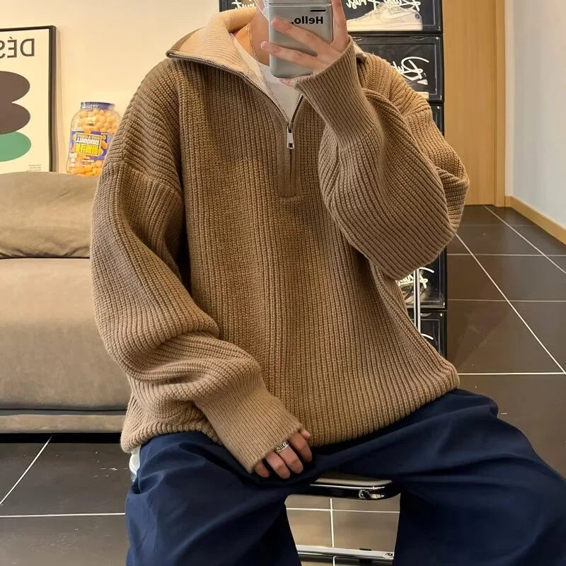 Y2K Half-Zip Stand-Up Collar Pullover Sweater Men