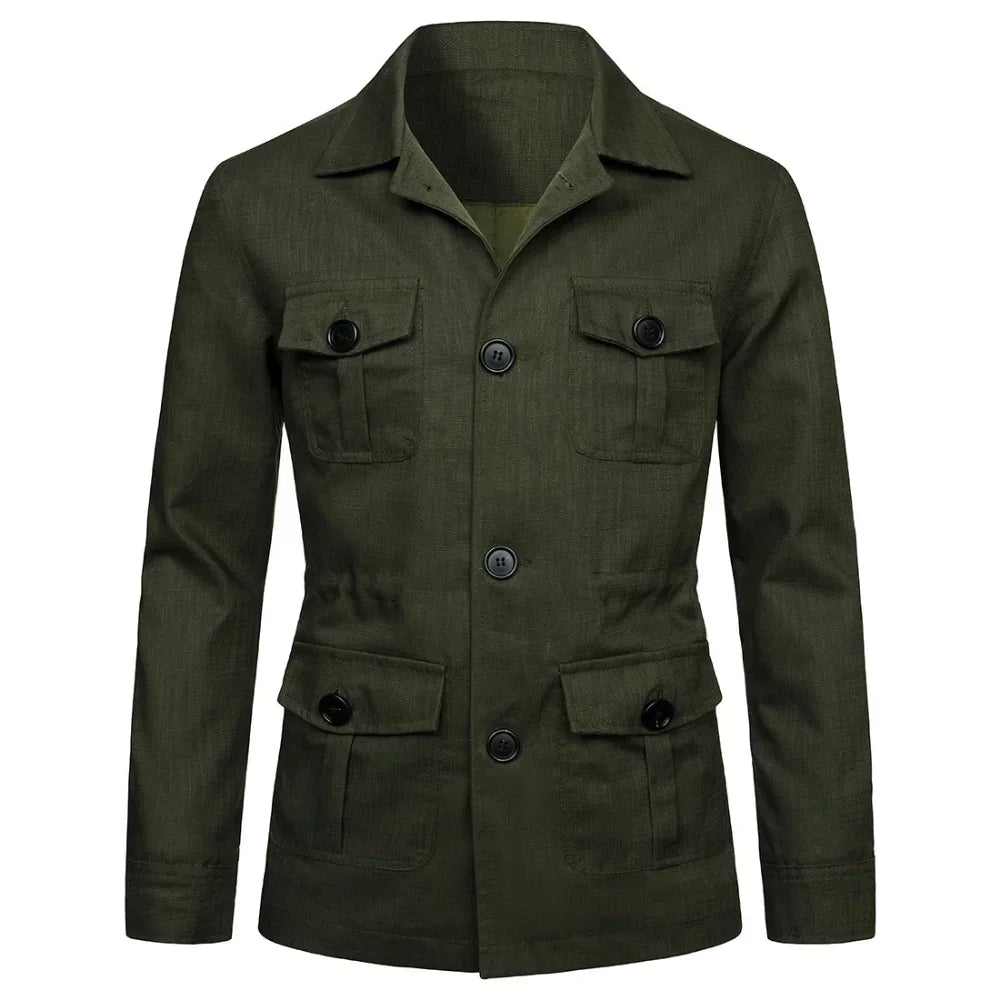 Retro British Linen Safari Jacket for Men-HighTouch
